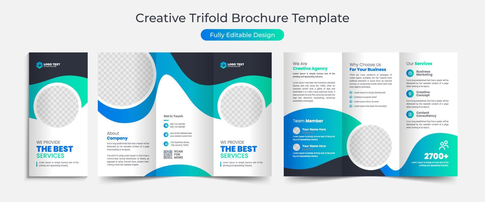 diseño de plantilla de folleto tríptico de negocios corporativos creativos, folleto tríptico de negocios abstracto, diseño de plantilla de folleto vectorial. diseño de folleto, portada, informe anual, póster, volante triple vector