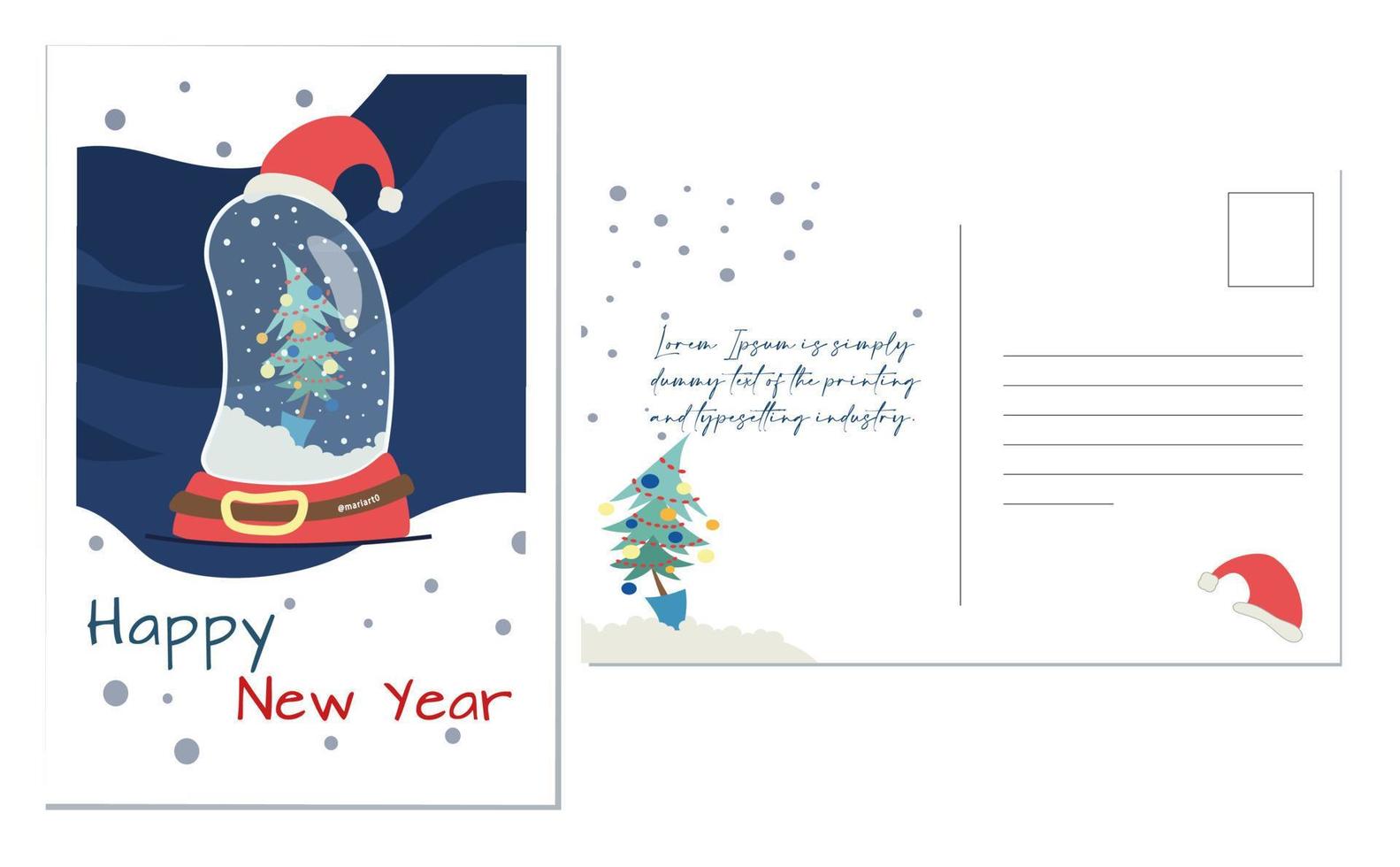 Postcards with a snow globe. Postcard on two sides vector