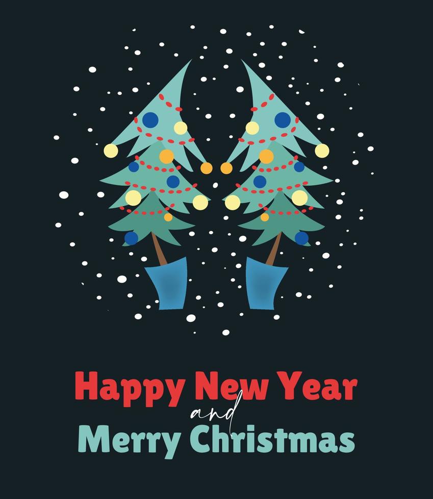 Illustration of New Year and Christmas greetings. Vector poster with Christmas trees