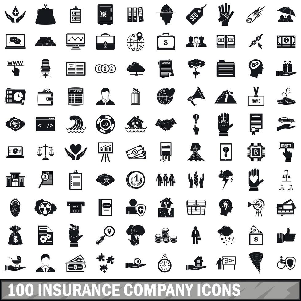 100 iconos de la compañía de seguros, estilo simple vector