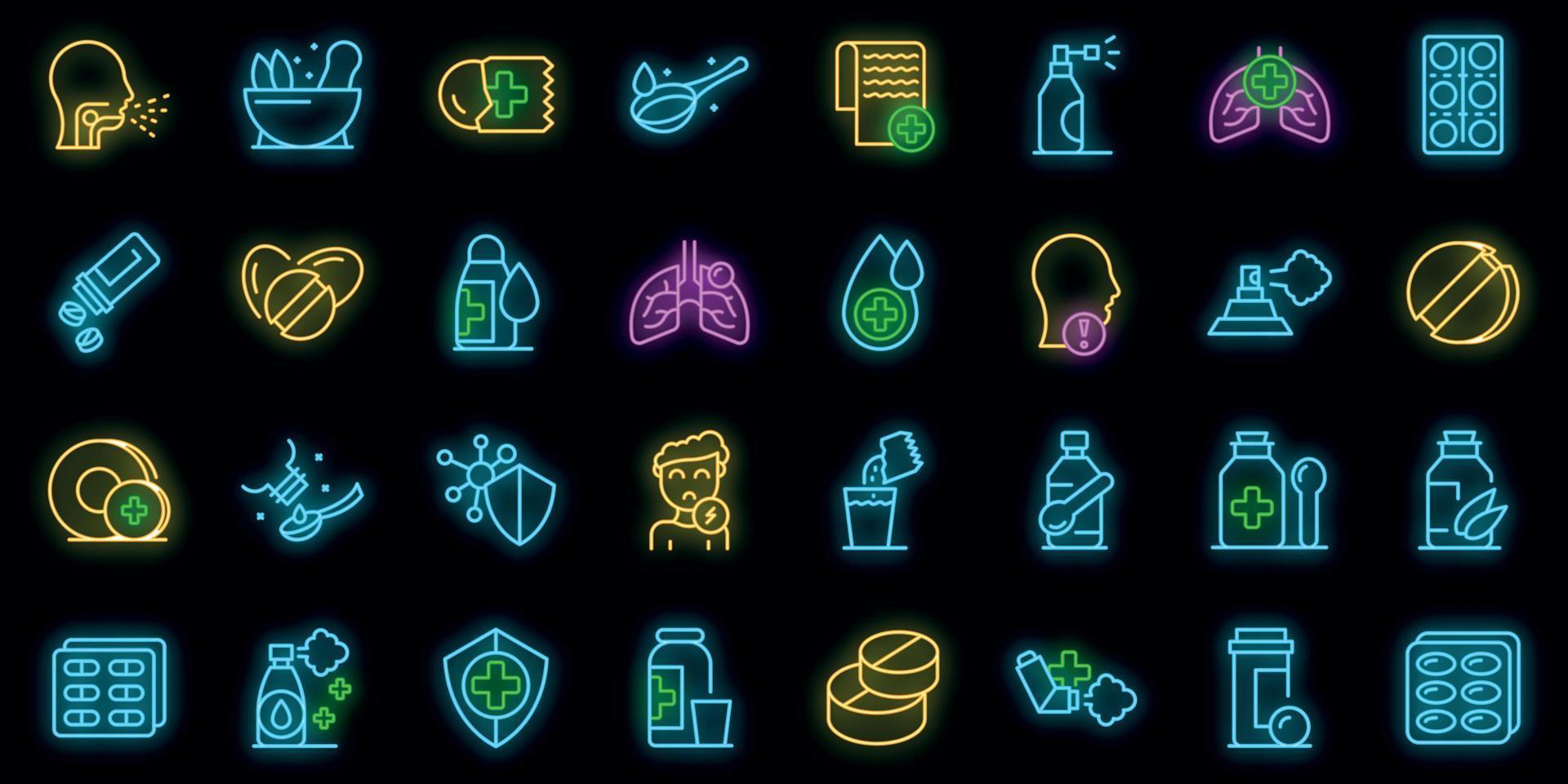 Cough drops icons set vector neon