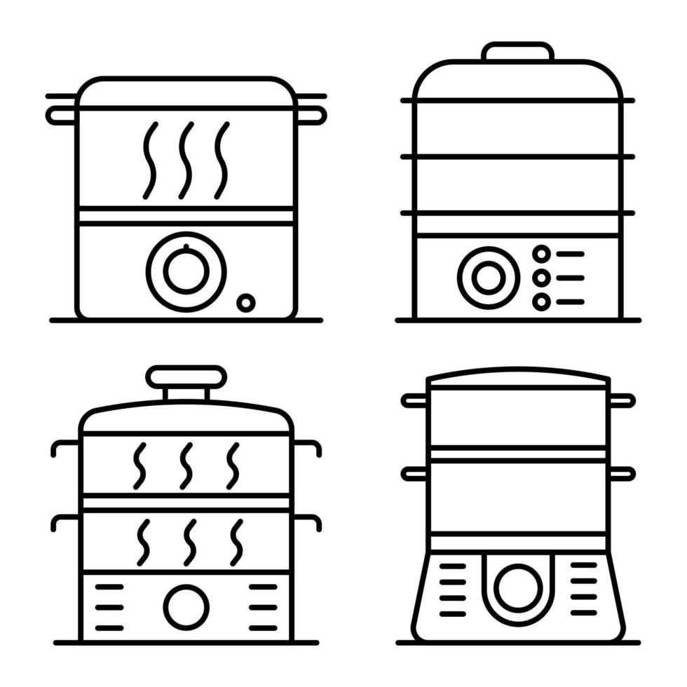 Steamer icons set, outline style vector
