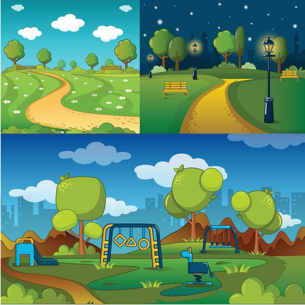 Park alley way banner concept set, cartoon style vector