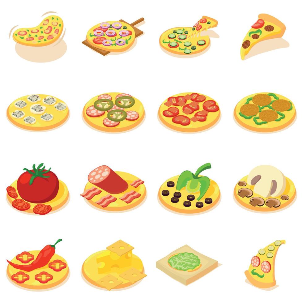 Pizza icons set, isometric style vector