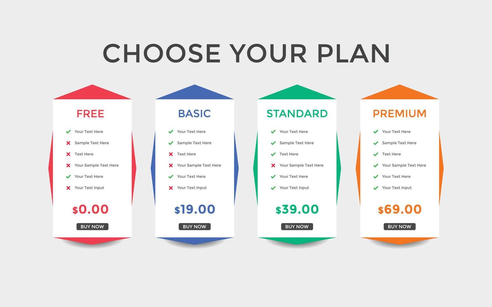 Subscription Package Pricing Comparison. business plan pricing chart. Comparison table. Gradient color vector