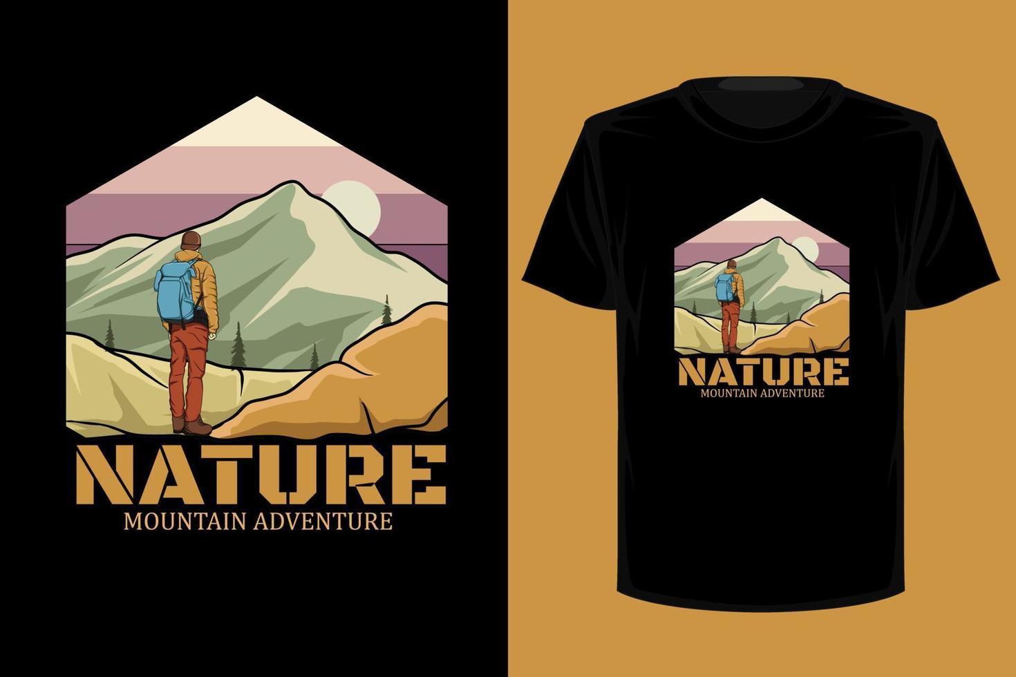 Nature mountain adventure retro vintage t shirt design vector