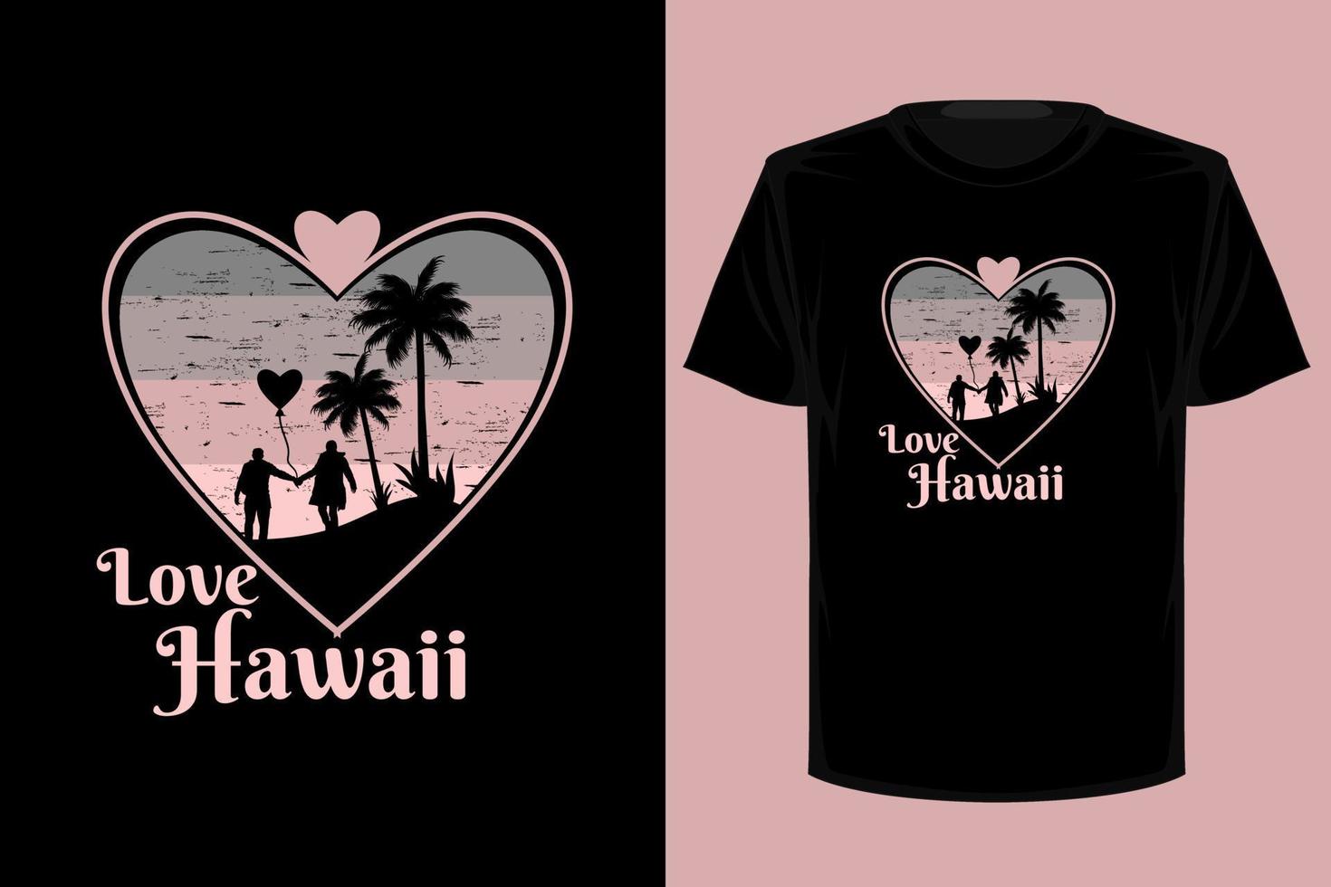 amor hawaii retro vintage camiseta diseño vector