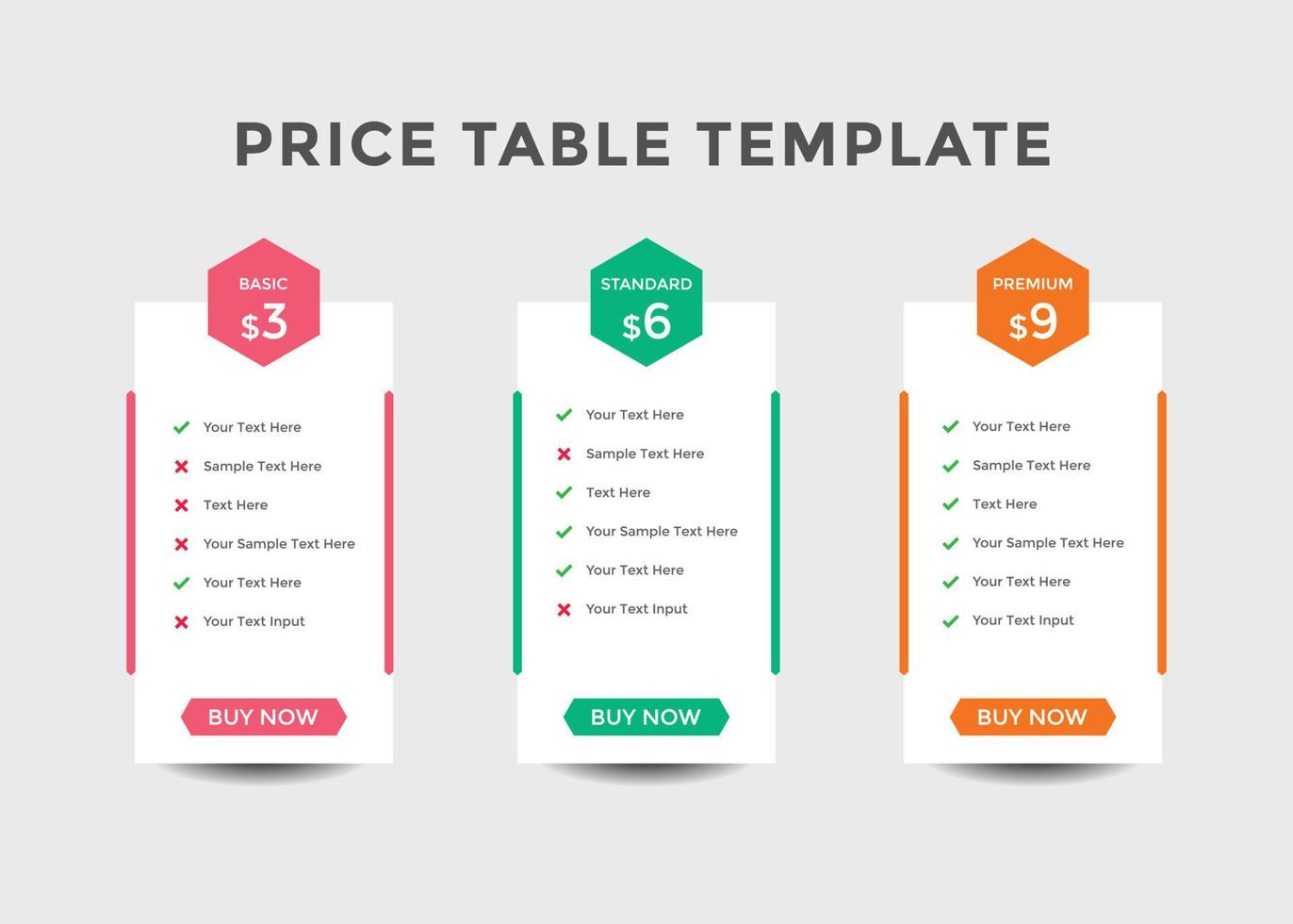 Comparación de precios de paquetes de suscripción. tabla de precios del plan de negocios. tabla de comparación. degradado de color vector