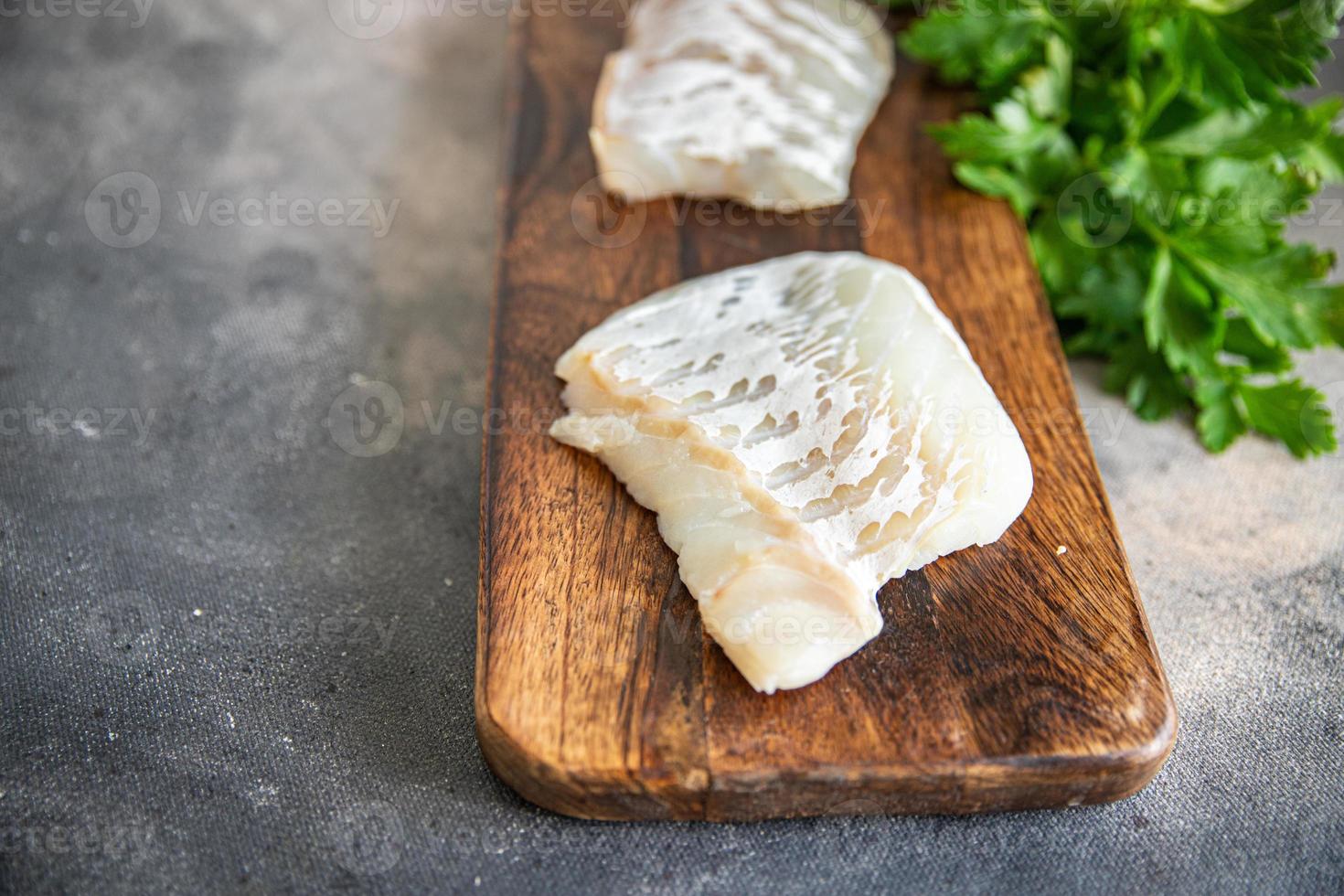 cod fish white skinless fillet fresh meal food snack on the table copy space food background photo