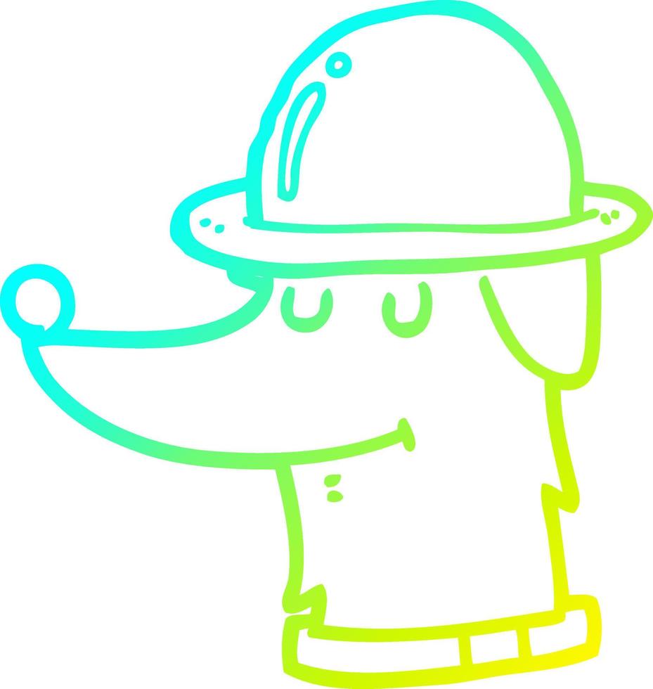 línea de gradiente frío dibujo perro de dibujos animados con sombrero vector