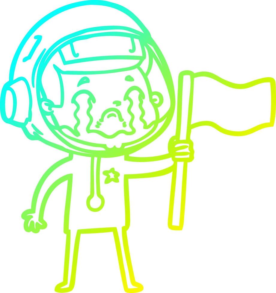 cold gradient line drawing cartoon crying astronaut vector