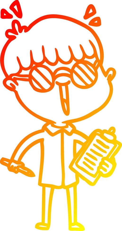 warm gradient line drawing cartoon boy wearing spectacles vector