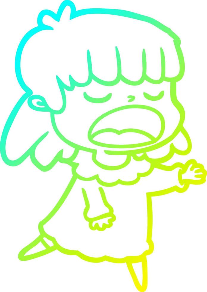 cold gradient line drawing cartoon woman talking loudly vector