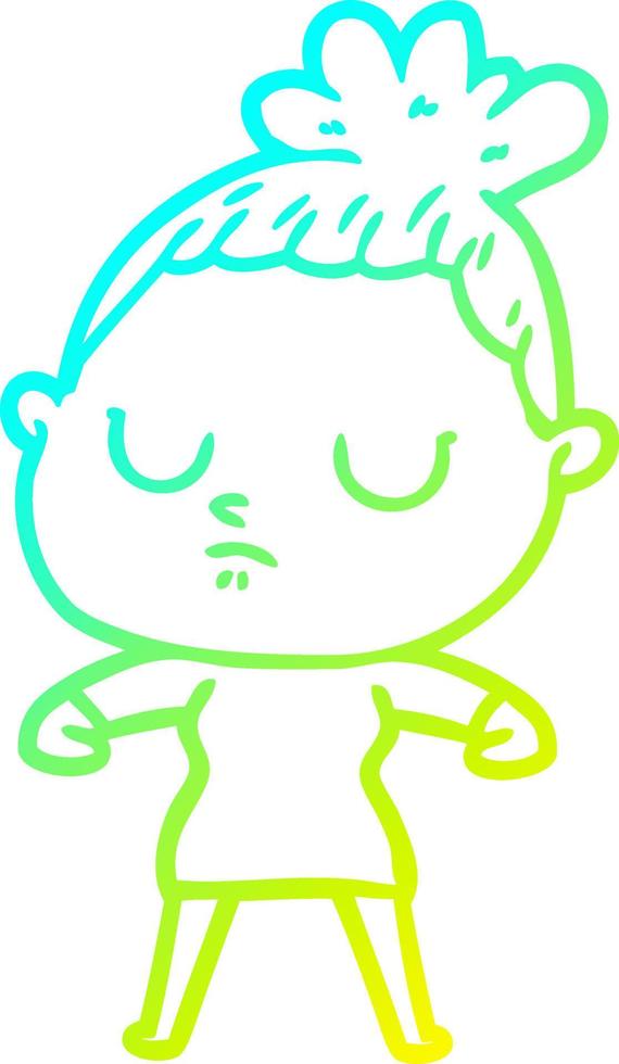 cold gradient line drawing cartoon calm woman vector