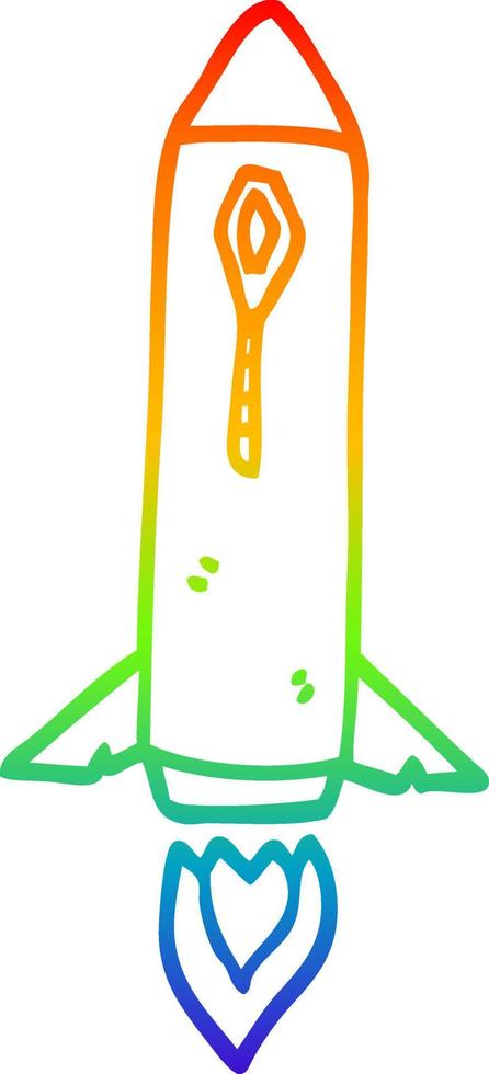 rainbow gradient line drawing cartoon space rocket vector