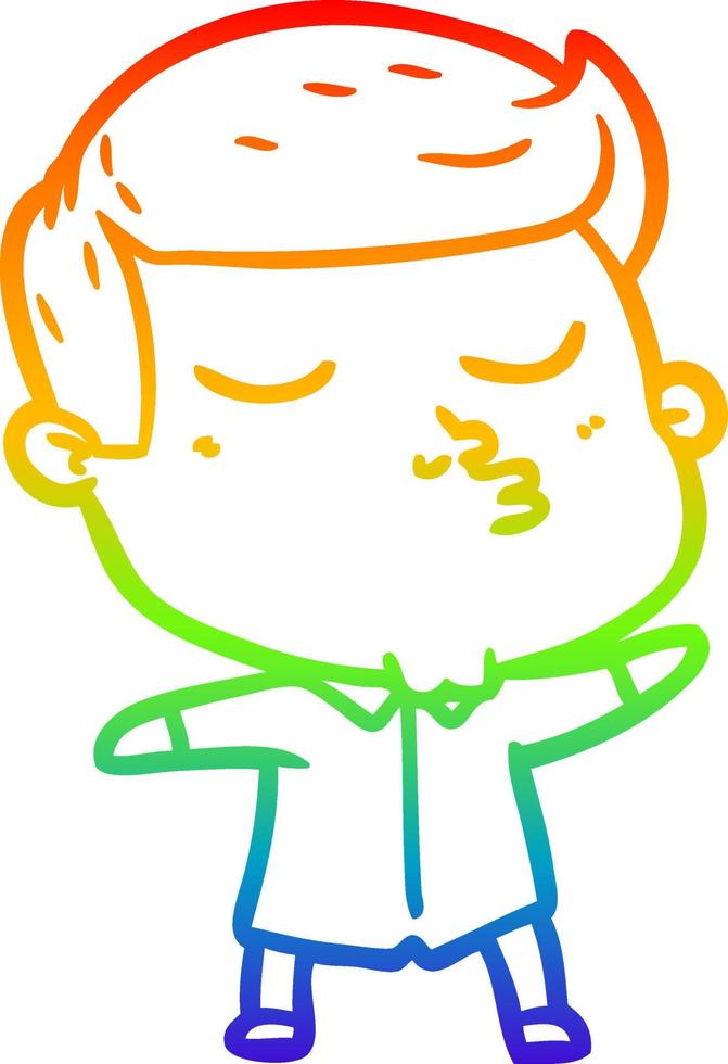 rainbow gradient line drawing cartoon model guy pouting vector