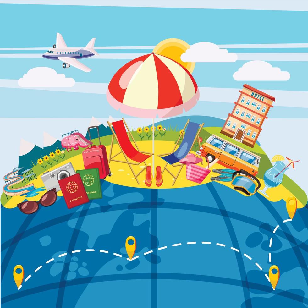 Travel tourism concept global, cartoon style vector