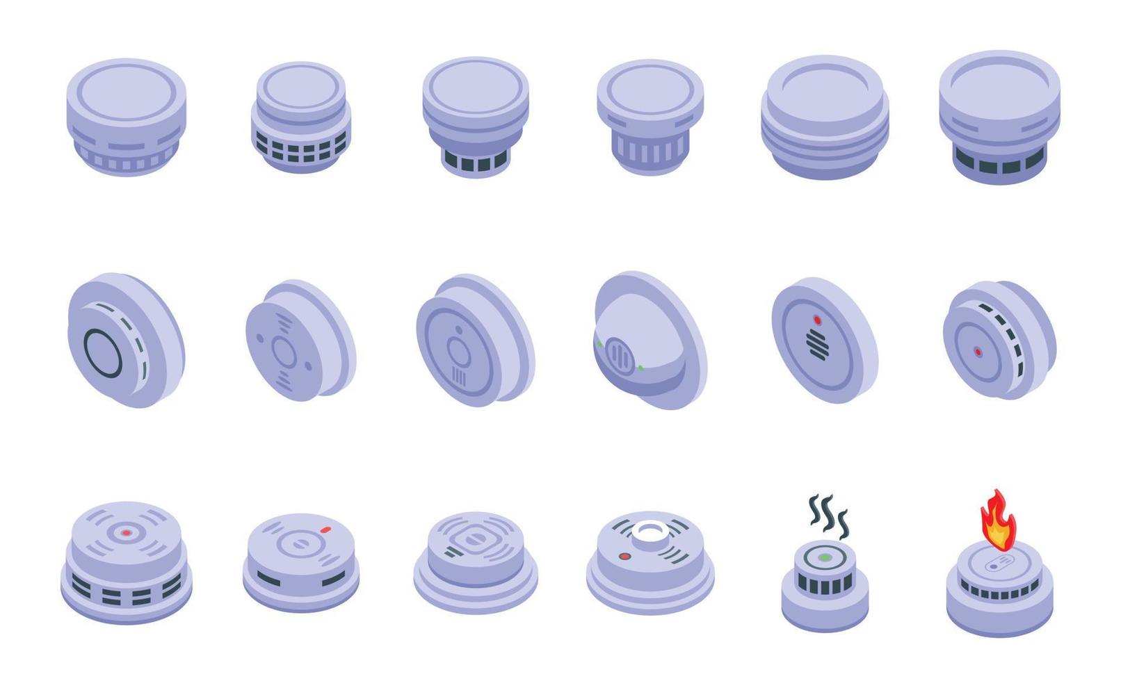 Smoke detector icons set isometric vector. Alarm celling vector