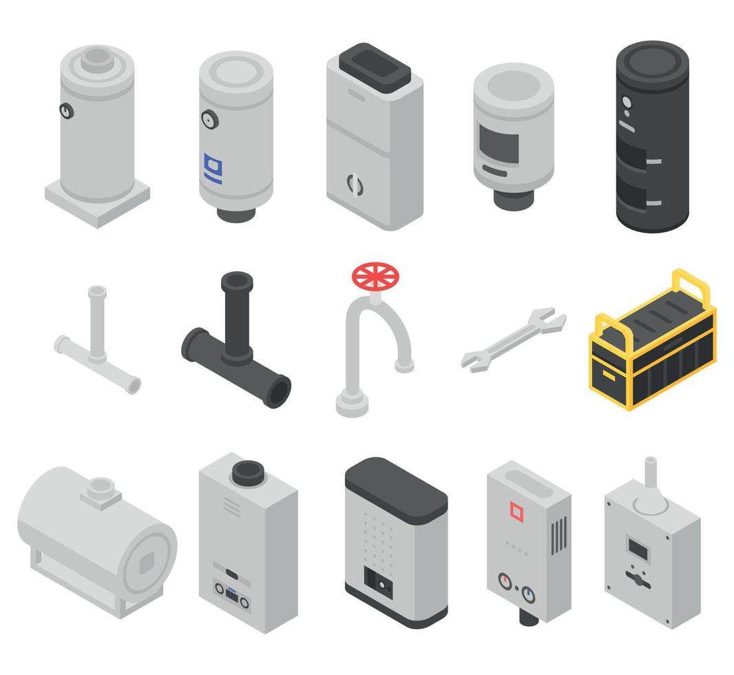 Boiler icons set, isometric style vector