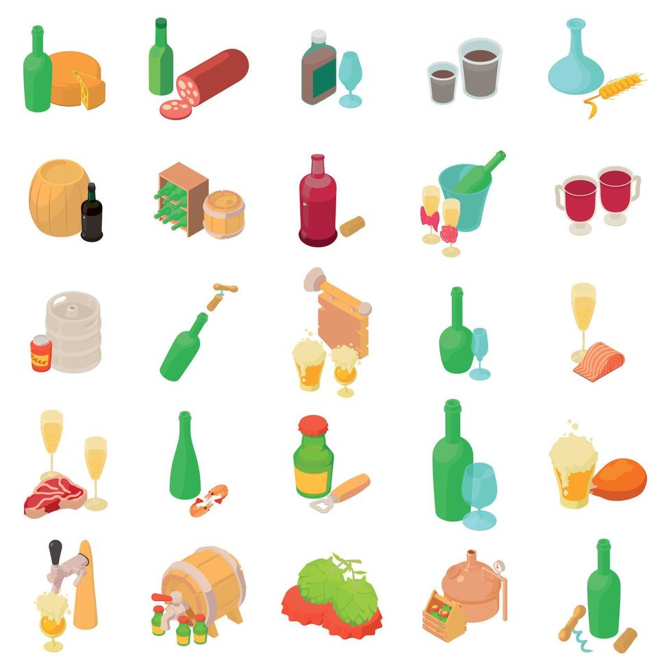 Alcohol icons set, isometric style vector