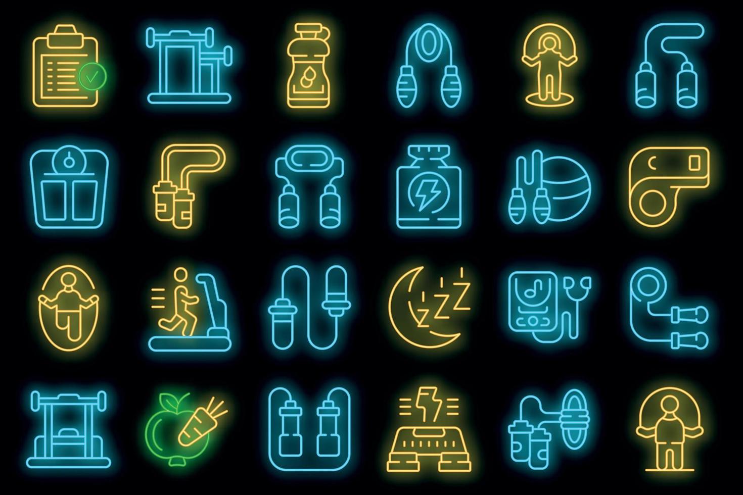 Jump rope icons set outline vector. Body activity vector neon