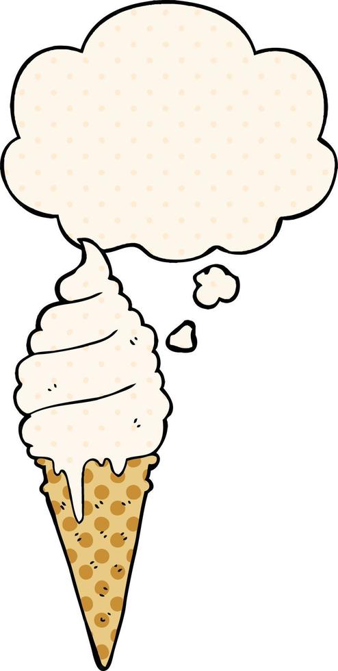 cartoon ice cream and thought bubble in comic book style vector