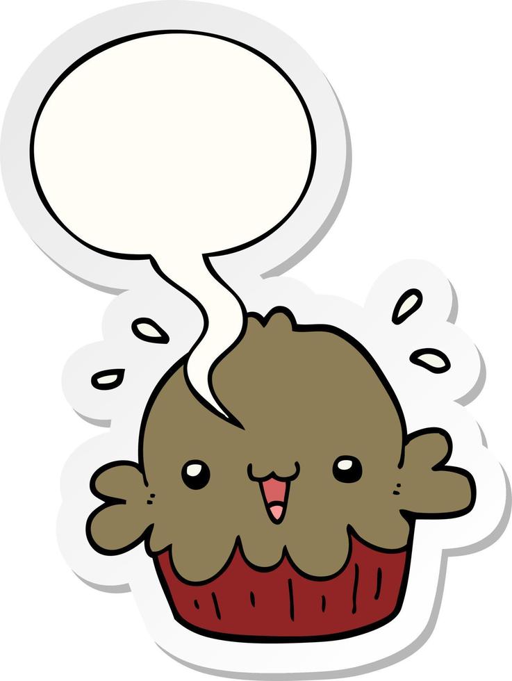 cute cartoon pie and speech bubble sticker vector