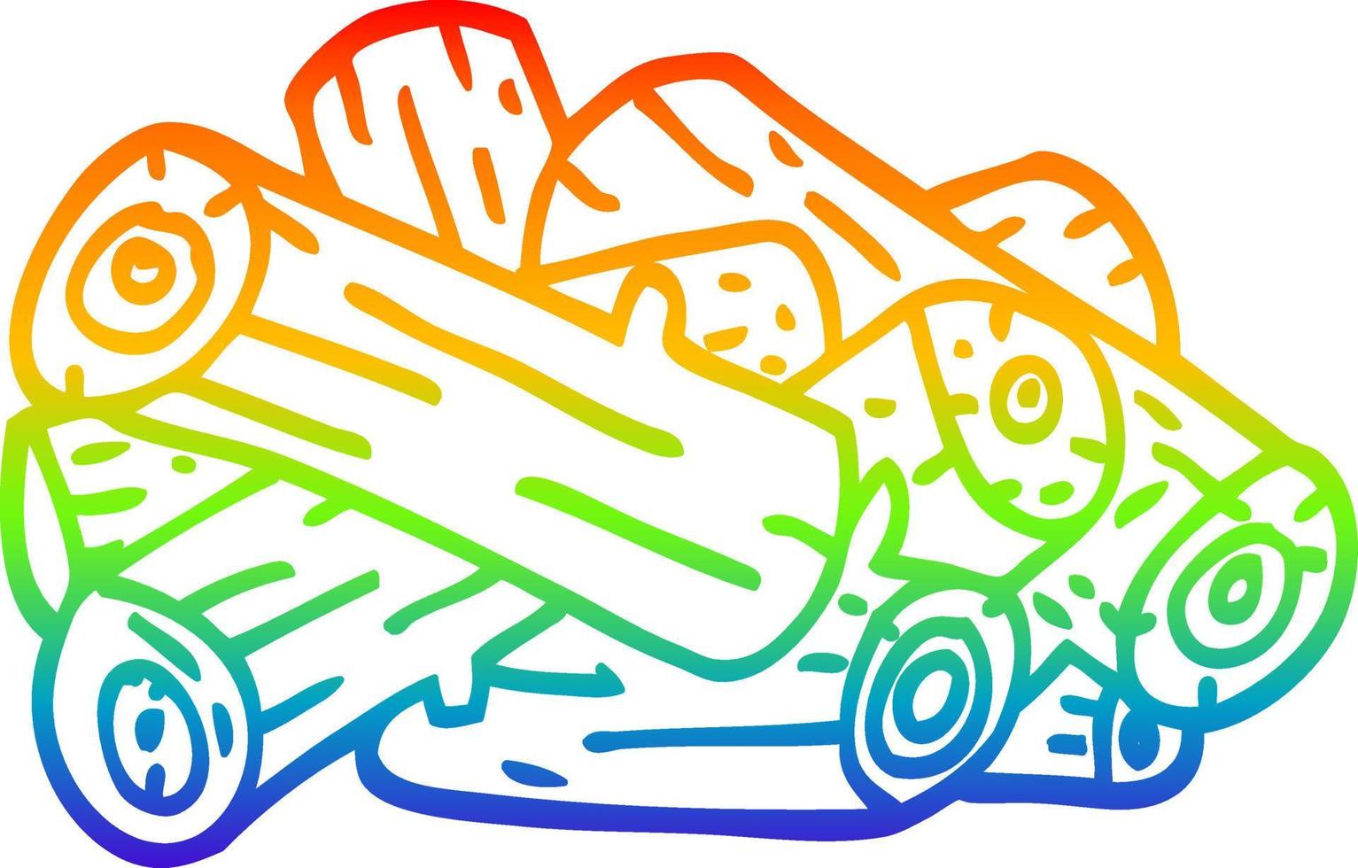 dibujo de línea de gradiente de arco iris pila de troncos de dibujos animados vector
