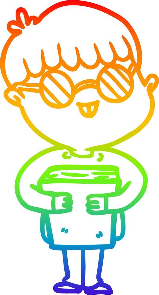 rainbow gradient line drawing cartoon boy wearing spectacles vector