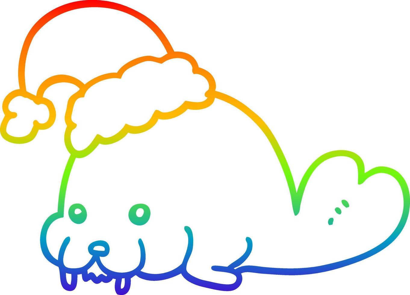 rainbow gradient line drawing cartoon christmas walrus vector