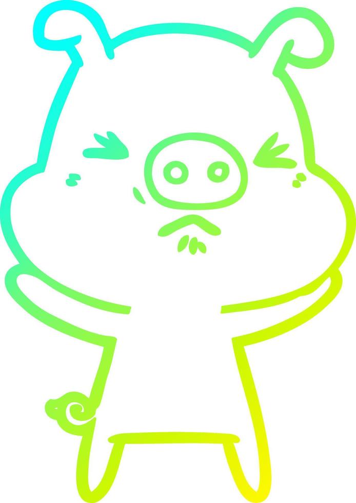 cold gradient line drawing cartoon angry pig vector