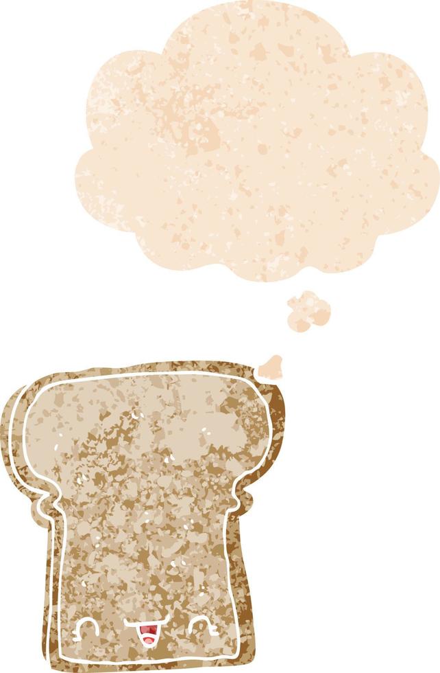 cute cartoon slice of bread and thought bubble in retro textured style vector