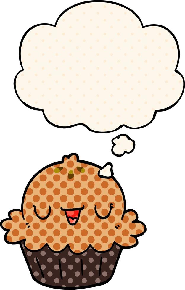 cute cartoon pie and thought bubble in comic book style vector
