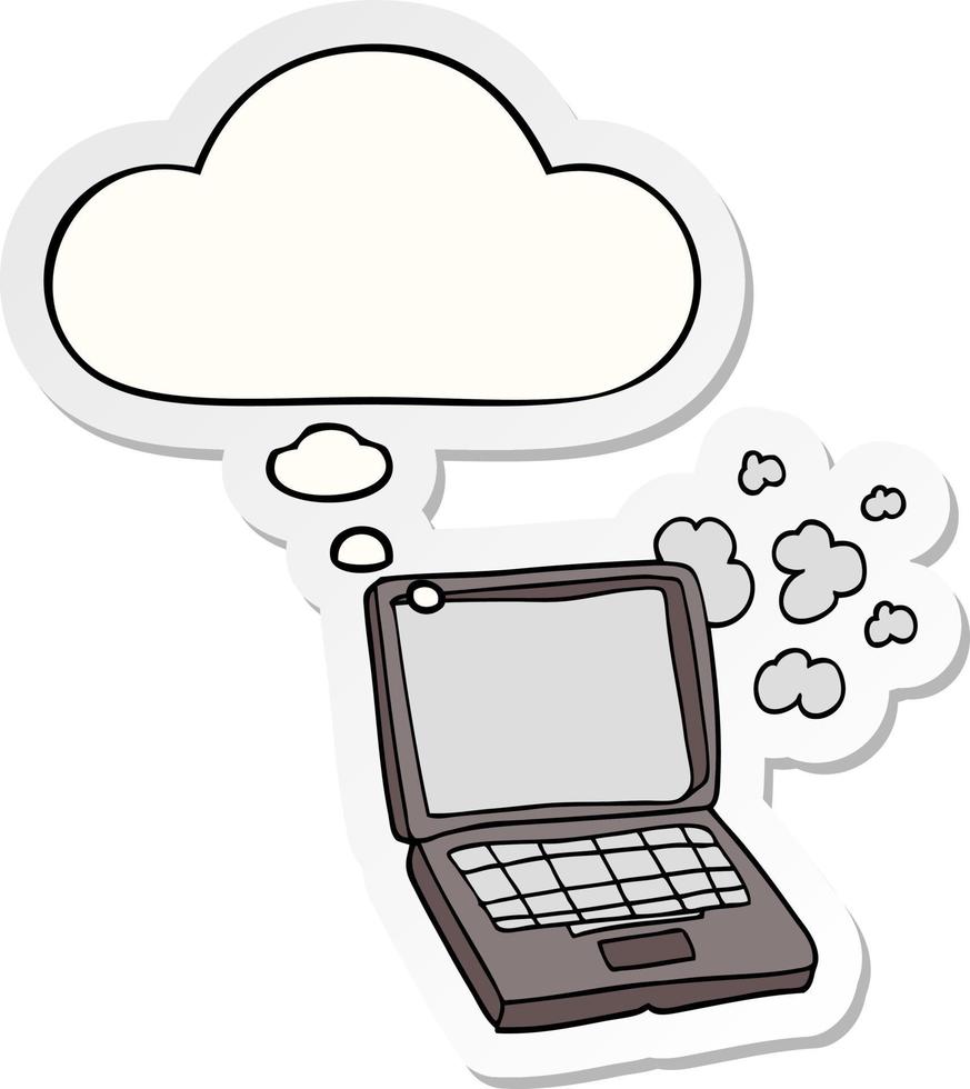 cartoon laptop computer and thought bubble as a printed sticker vector