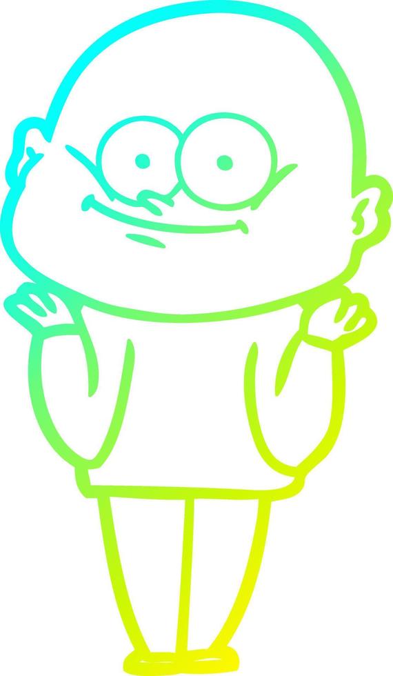 cold gradient line drawing cartoon bald man staring vector