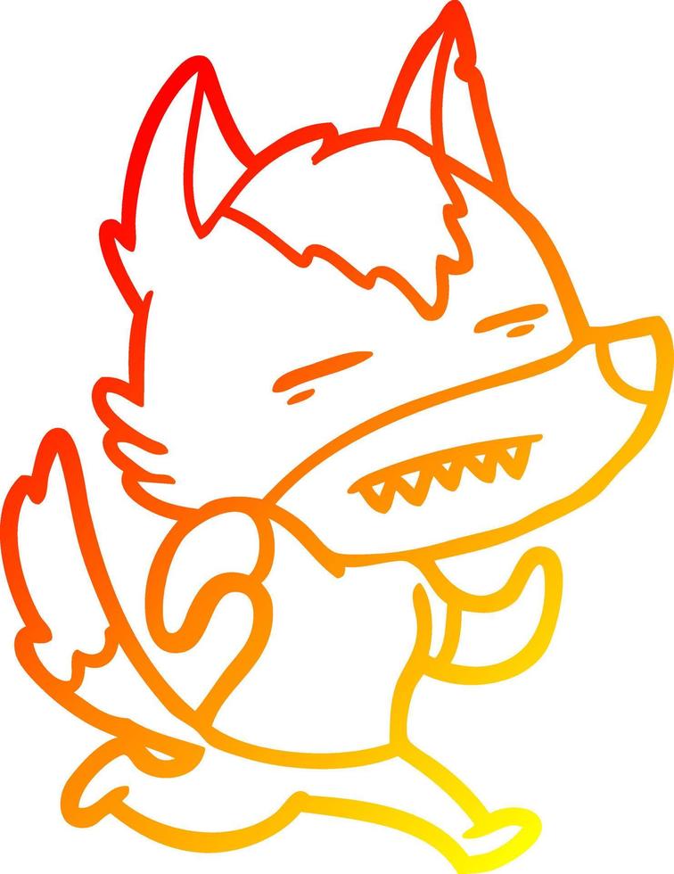 warm gradient line drawing cartoon wolf showing teeth vector