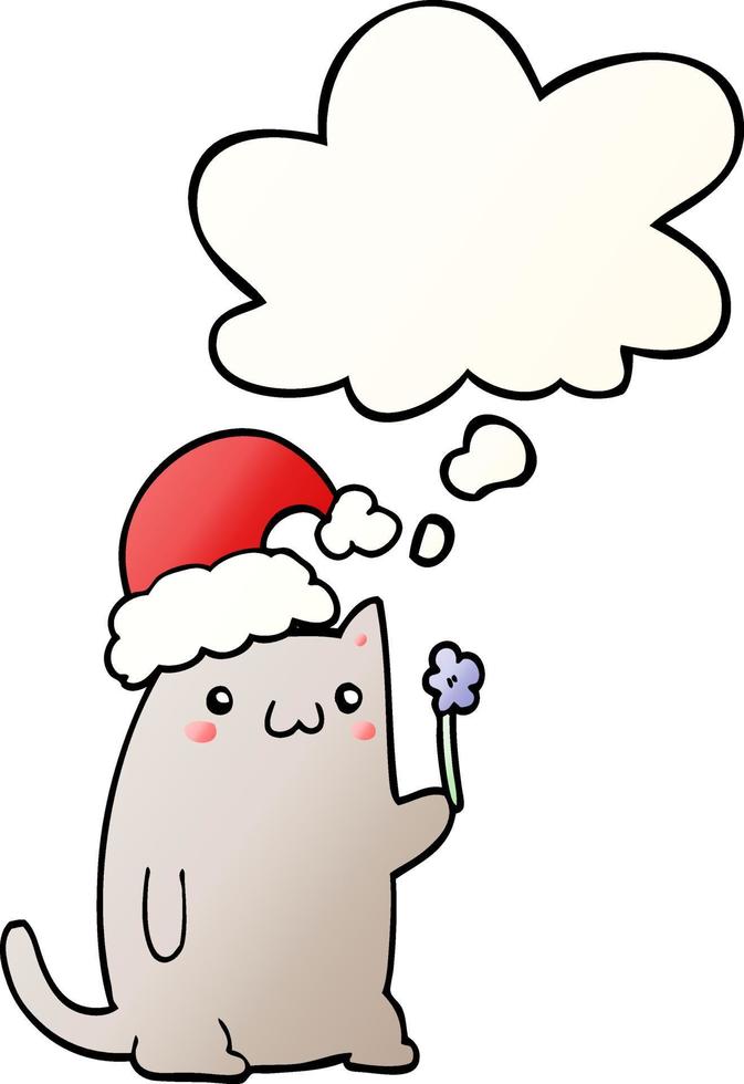 cute cartoon christmas cat and thought bubble in smooth gradient style vector