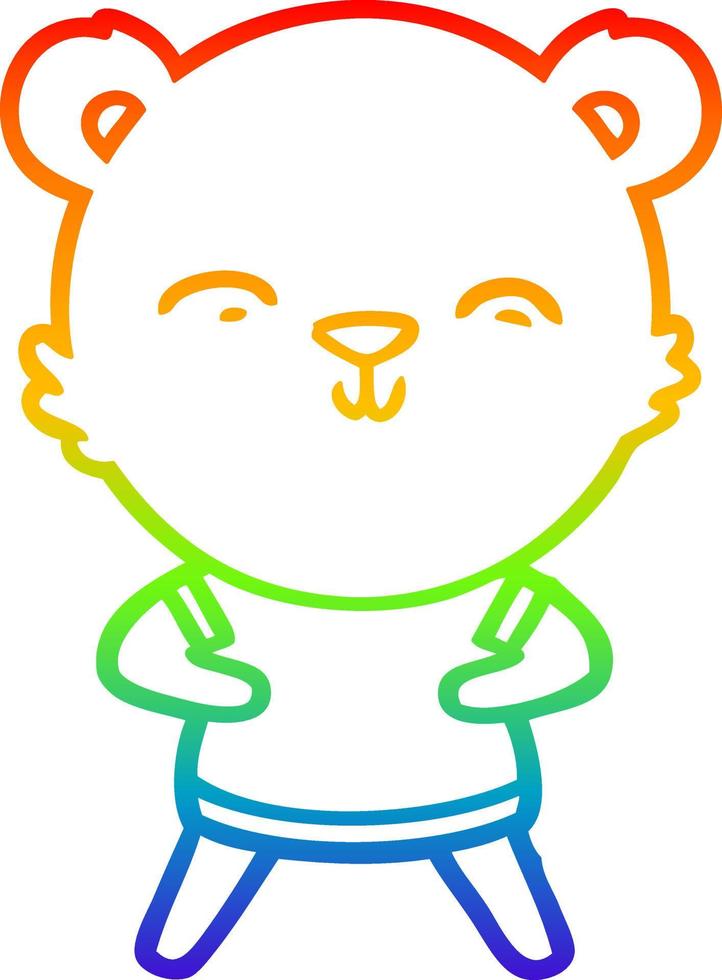 dibujo de línea de gradiente de arco iris oso de dibujos animados feliz vector