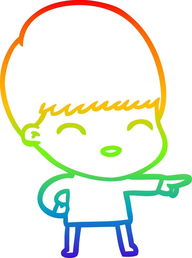 rainbow gradient line drawing happy cartoon boy vector