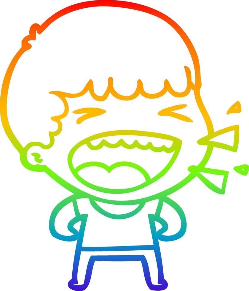 rainbow gradient line drawing cartoon laughing man vector