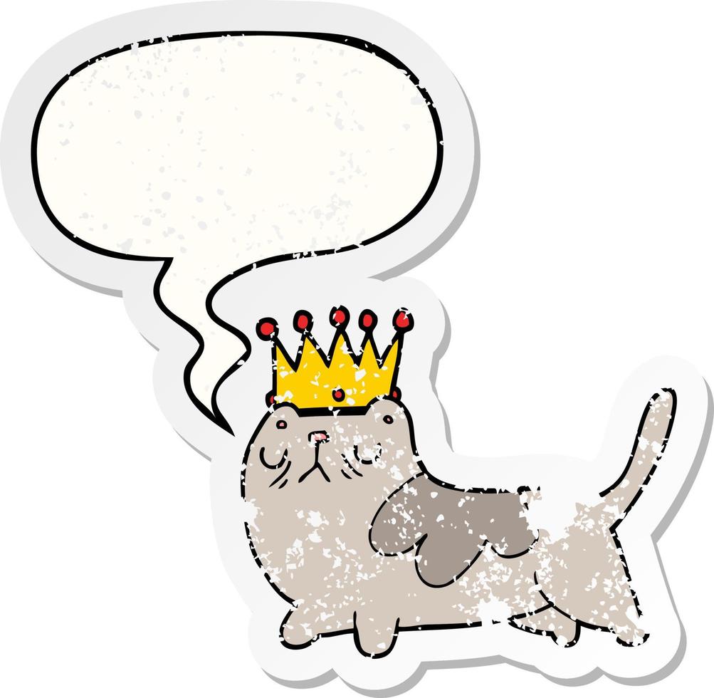 cartoon arrogant cat and speech bubble distressed sticker vector