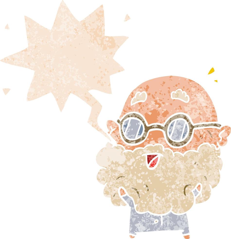 cartoon surprised old man and speech bubble in retro textured style vector
