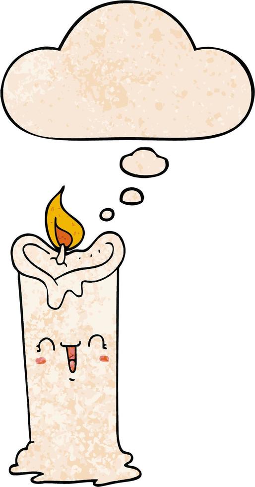 cartoon happy candle and thought bubble in grunge texture pattern style vector