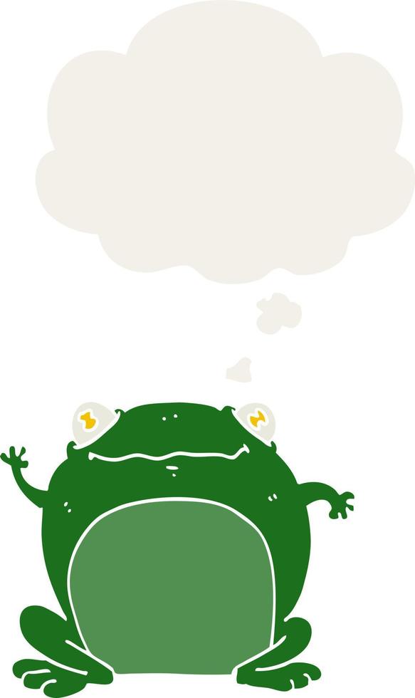 cartoon frog and thought bubble in retro style vector