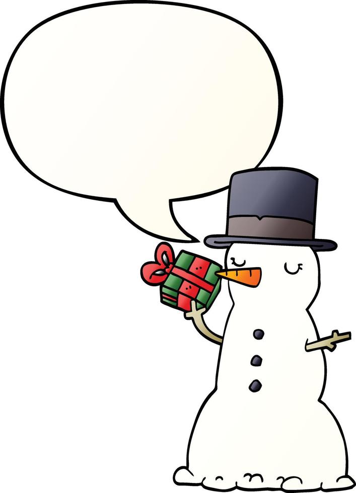 cartoon snowman and speech bubble in smooth gradient style vector