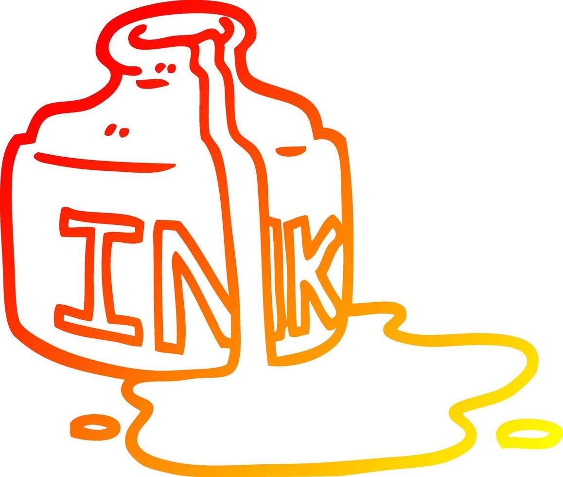 warm gradient line drawing cartoon spilled ink bottle vector