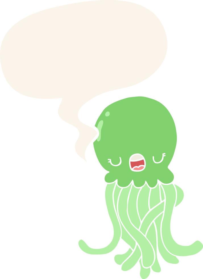 cartoon jellyfish and speech bubble in retro style vector