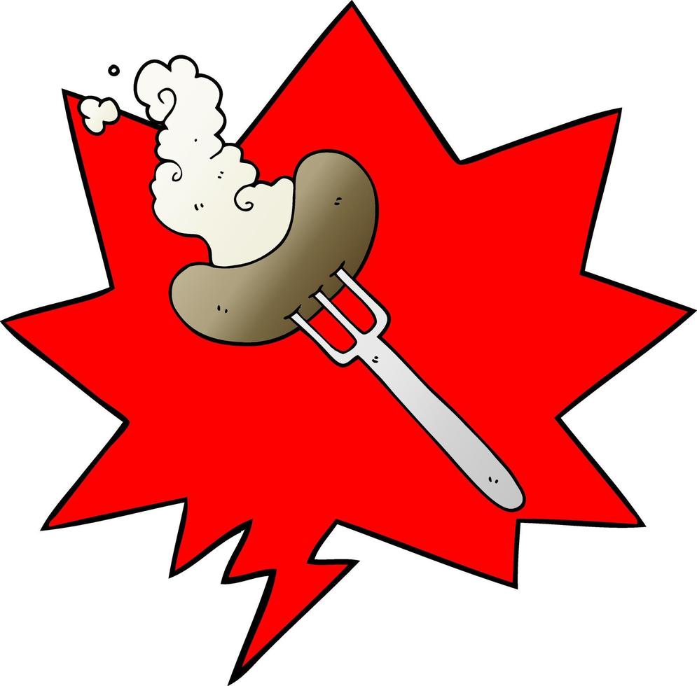 cartoon sausage on fork and speech bubble in smooth gradient style vector