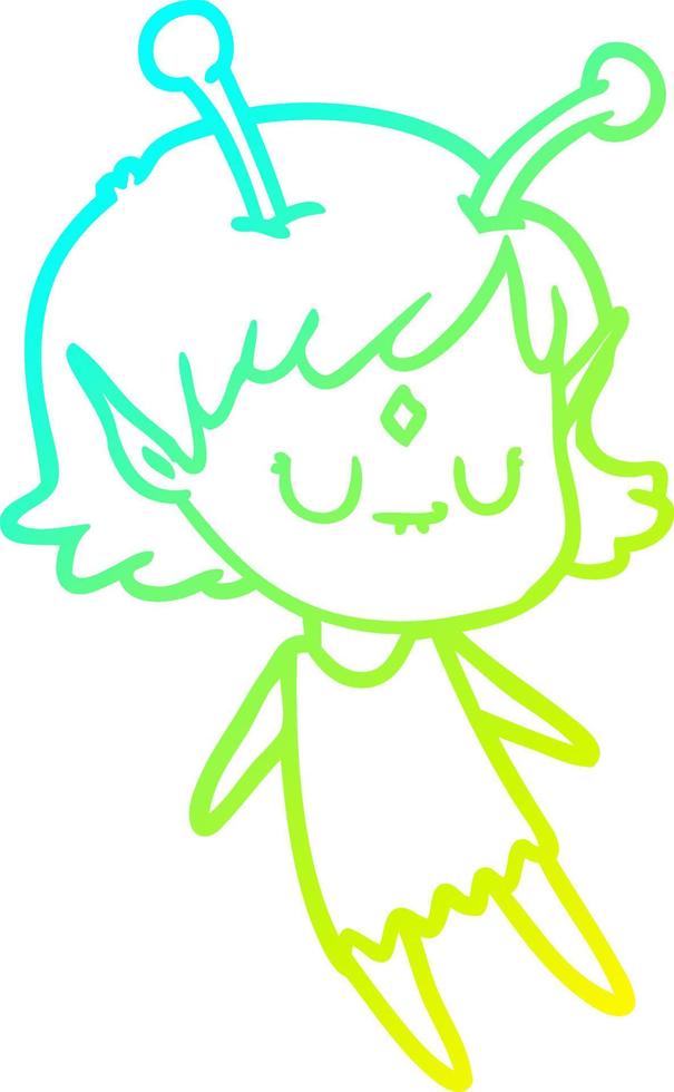 cold gradient line drawing cartoon alien girl vector