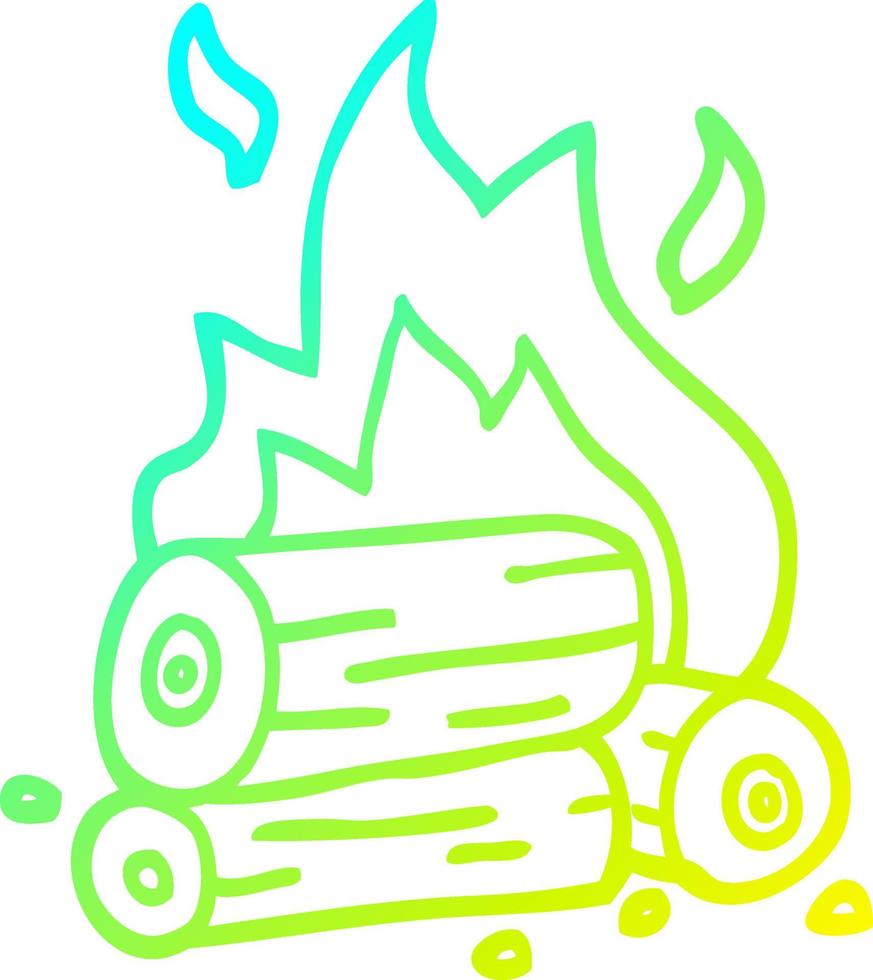 cold gradient line drawing cartoon burning logs vector